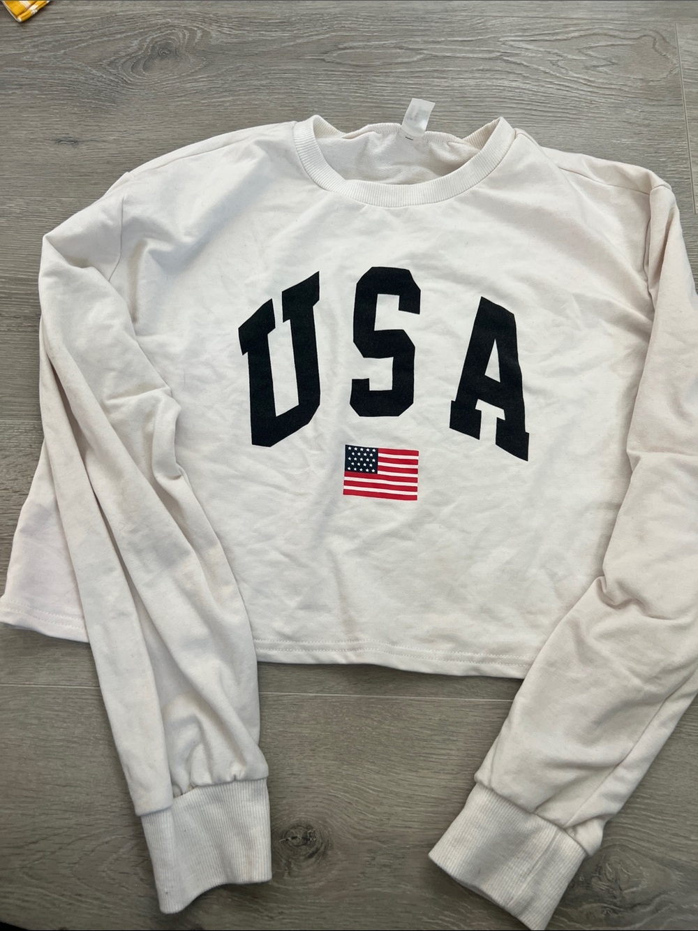 H&M White Cropped USA Crewneck Sweatshirt with Flag